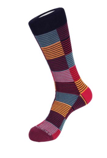 Maroon & Orange BlockStripe Crew Sock