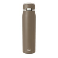 Taupe-brown glass bottle with white collar and lid