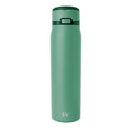 Tall cylindrical insulated water bottle in sage green with matte finish and forest green band across upper portion