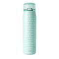 Soft mint green glass bottle with deeper teal-green cap and upper portion, displayed against a matching seafoam background.