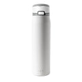 White insulated tumbler with gray lid on plain background