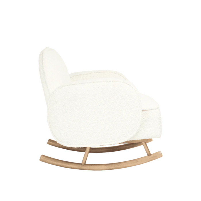 Side view of the Micah Mini Me Rocking Chair in Fresh Cream with smooth rocking functionality and compact design for toddlers.