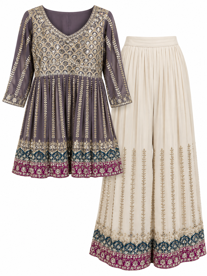 Mirror work three-piece sharara set size L alternate view