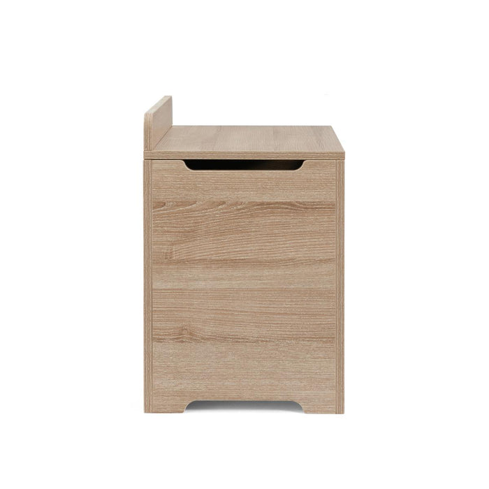 Modena Toy Box Oak designed with integrated side cut-out handles for effortless lifting and easy repositioning around the room