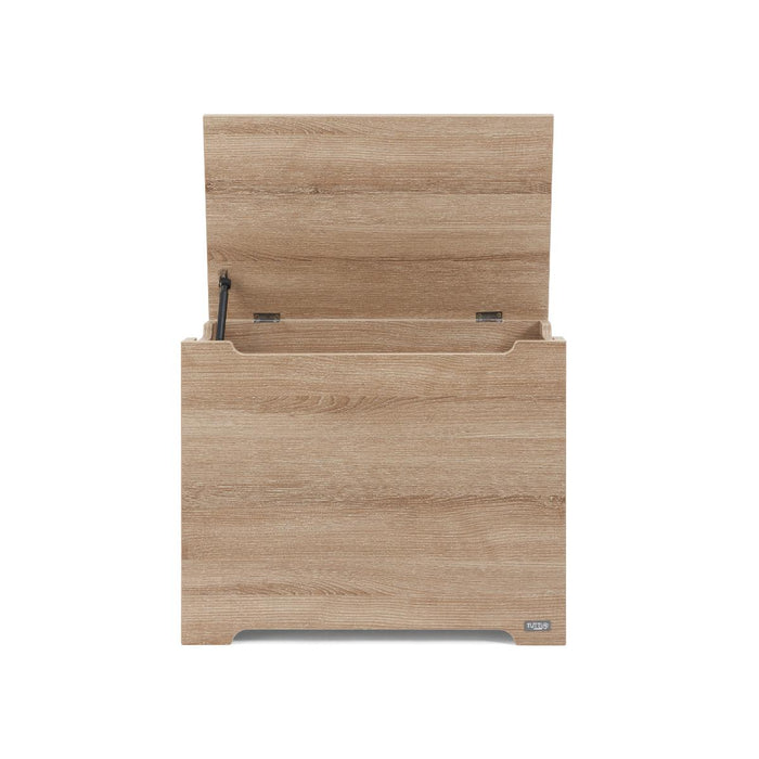 Modena Toy Box Oak with spacious interior and soft-close safety hinge for secure and silent opening and closing, preventing lid slamming