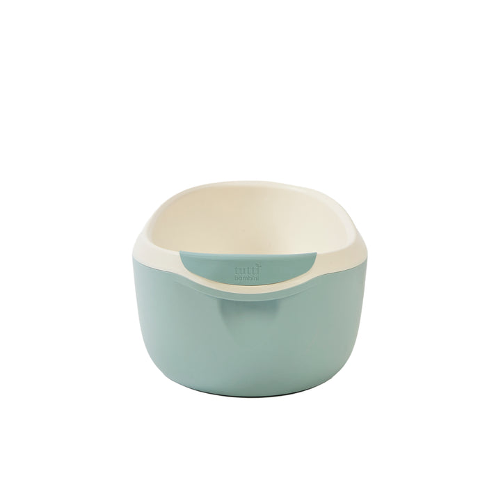 Back view of the Nati Baby Bath in blue with the non-slip silicone pad, against a clean white background.