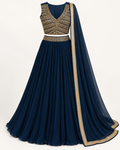 Navy blue and gold embroidered lehenga set