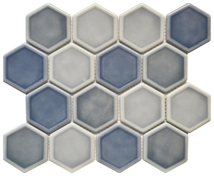 Ocean Mist Dimensional Hex Glass Mosaic Tile 12x12 Sheet