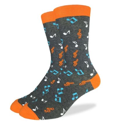 Orange Music Notes Crew Sock