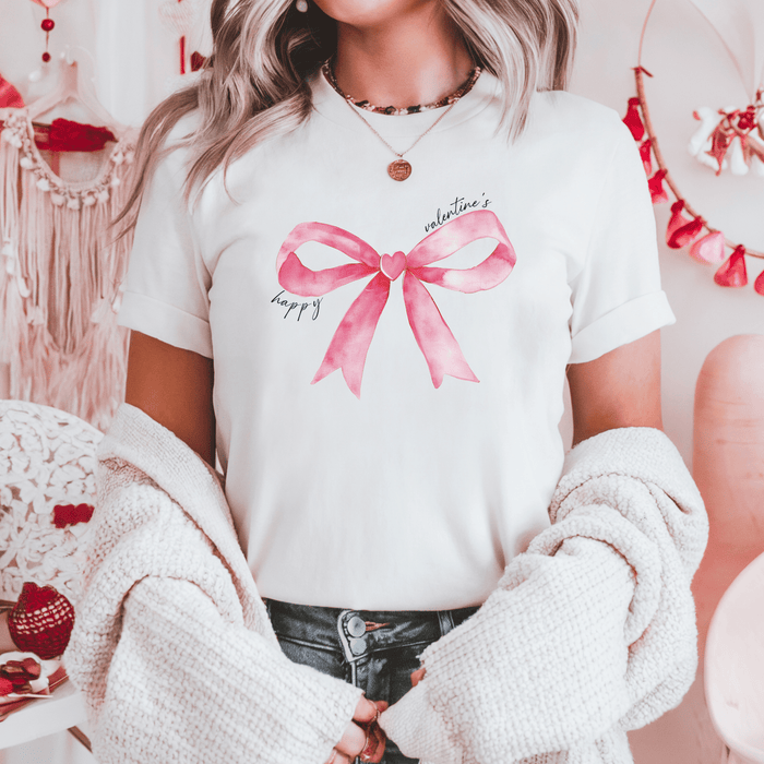 Pink Bow Valentine's Day Graphic T-Shirt - Trendznmore
