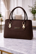 Jimmy Choo Pleated Leather Handbag with Gold-Tone Accents Dark Brown - Nishat Creative Store