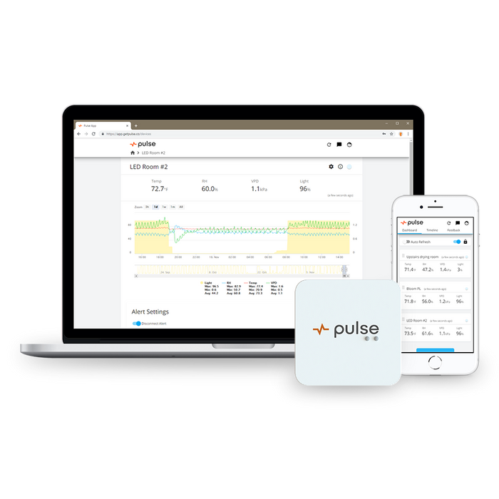 A TAS laptop and tablet with the Pulse One WiFi Connected Environmental Monitor app on it.