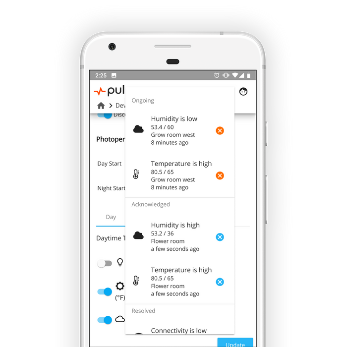 A TAS Pulse One WiFi Connected Environmental Monitor with a weather app on it that includes sensors for environmental monitoring.