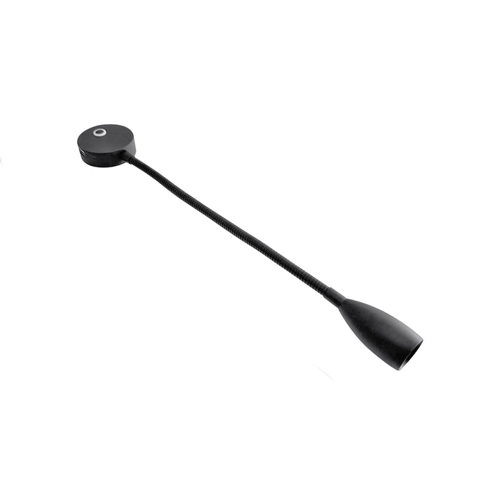 Black flexible neck lamp on a white background