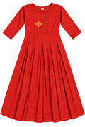 Red pleated embroidered kurta