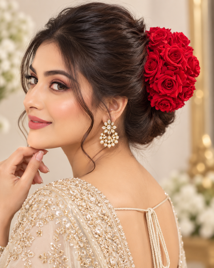 Red rose hair bun accessory