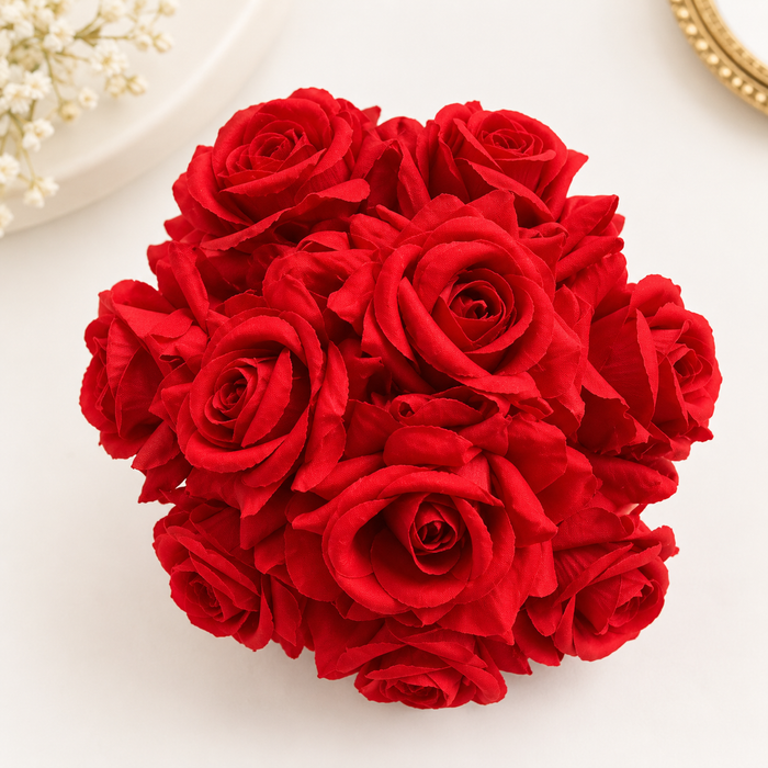 Red rose hair bun accessory alternate angle
