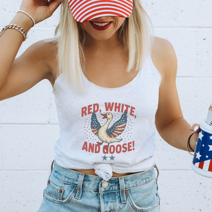 Red, White and Goose 4th of July Graphic Racerback Tank Top