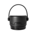 Black matte charcoal container with matching lid and handle against white background