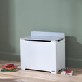 Rio Toy Box White and Dove Grey shown in a stylish nursery setting, offering large storage capacity for toys, books, and games