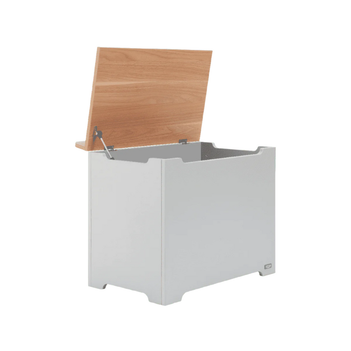 Rio Toy Box Dove Grey and Honey Oak offering a spacious internal storage compartment ideal for neatly organizing toys, books, and games