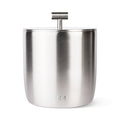 Brushed stainless steel cylindrical container with matte metallic finish and directional surface texture, silver tone