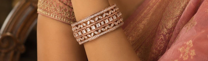 Rose gold CZ statement bracelet floral stone detail