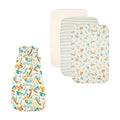 Run Wild set of baby bedding with animal patterns on a white background
