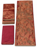 Rust copper tissue embroidered unstitched three-piece suit set