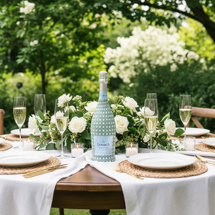 Sage and White Cane Prosecco Bottle Wrap