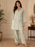 Sage green embroidered kurta and pant set