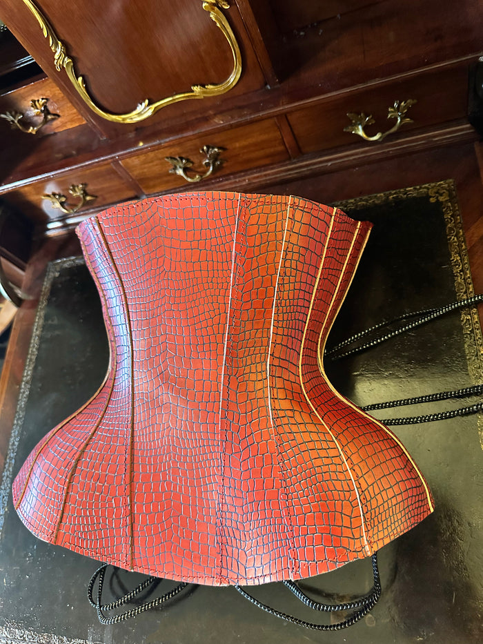 SAMPLE 22" Red Dragon Leather Corset