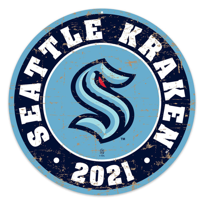Seattle Kraken Sign - 22" Round Distressed Logo
