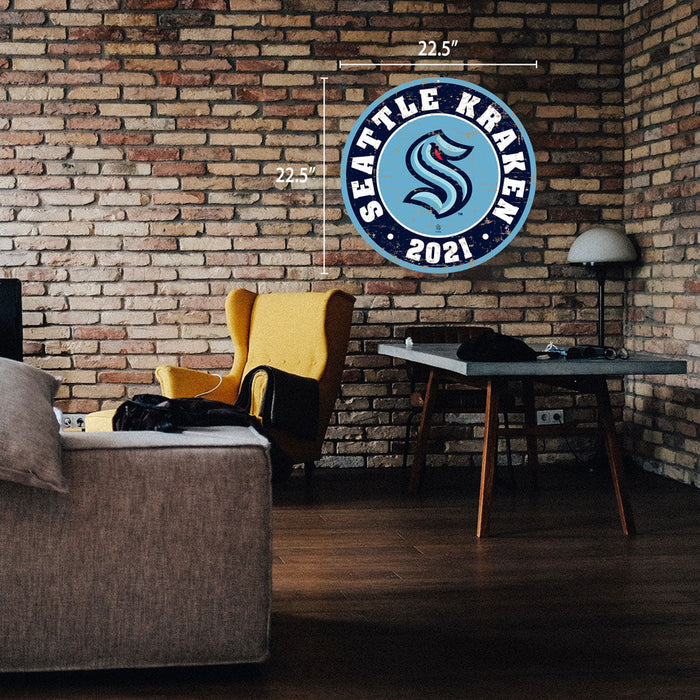Seattle Kraken Sign - 22" Round Distressed Logo