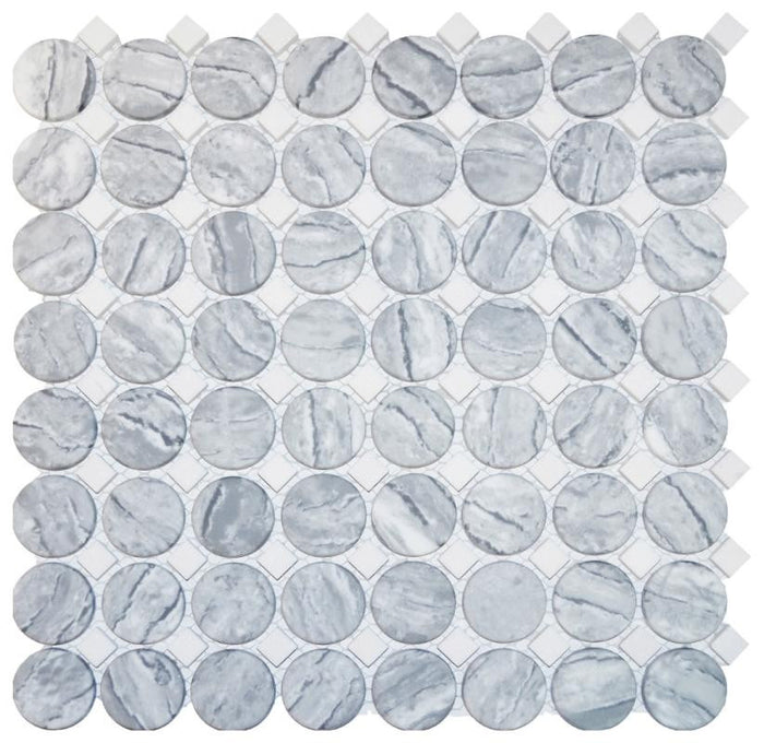 Silver Marble Penny with Dot Glass Mosaic Tile 12x12 Sheet