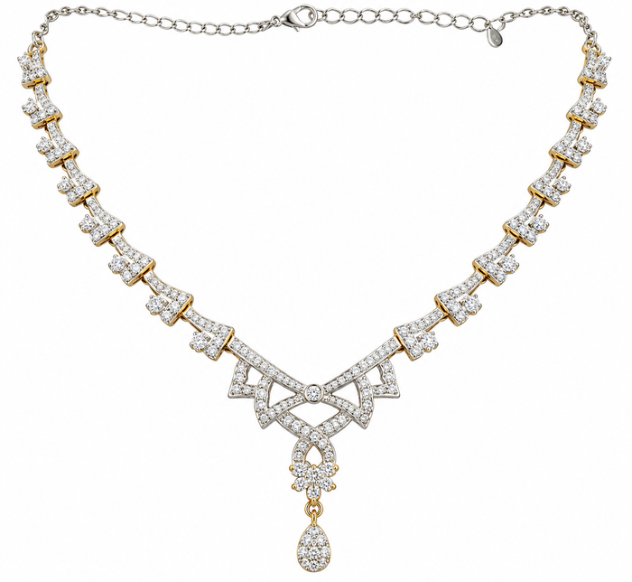 Silver-tone crystal drop necklace center detail
