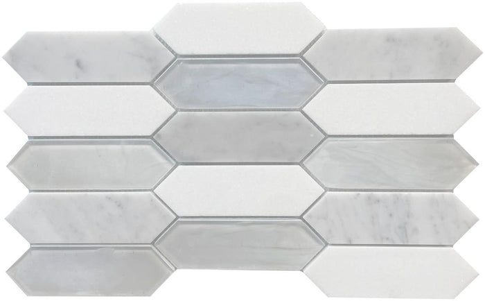 Snow Pearlescent Picket 14x10 Glass Mosaic Tile