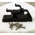 Black nylon Stiffy push pole brackets with curved hooks and mounting screws