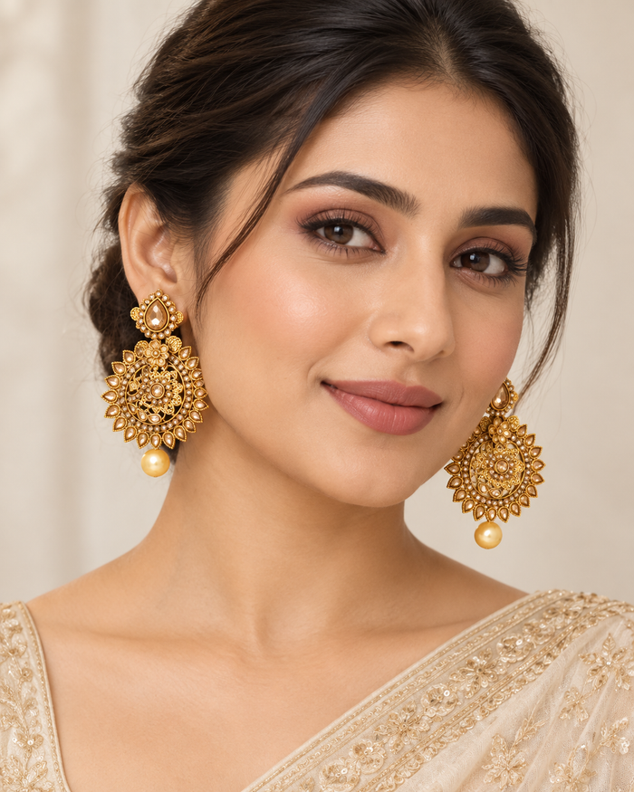 Stone & Pearl Jhumka Earrings