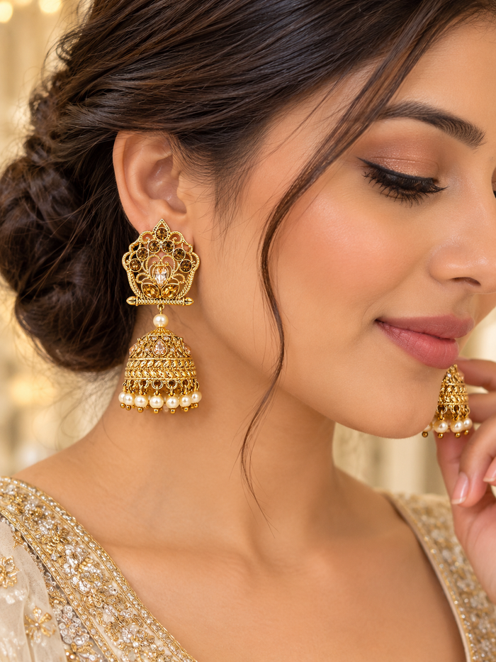 Stone & Pearl Jhumka Earrings