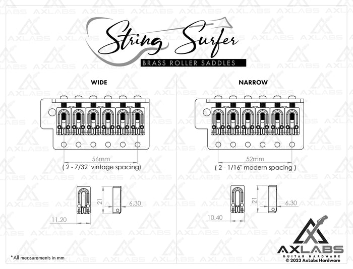 String Surfer Brass Roller Saddles - AxLabs