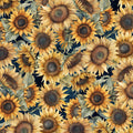 Sunkissed Nancy Mink Packed Sunflowers Yellow Green Fabric by Wilmington  33916 425