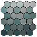Teal Blend 3" Hex Beveled Glass Mosaic Tile 12x12 Sheet