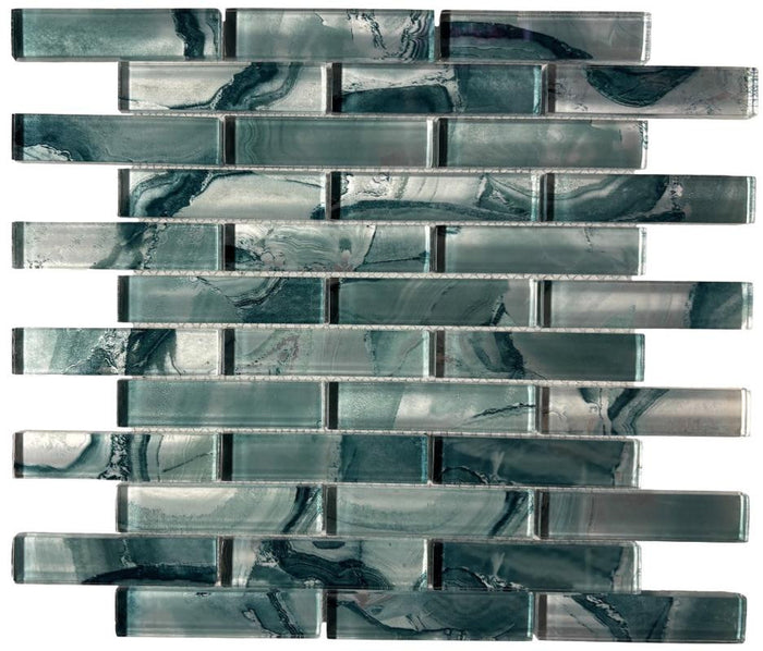 Sheet of Teal Linear Glass Mosaic Tile