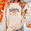 Thankful Coquette Bow Thanksgiving Fall Graphic Crewneck Sweatshirt