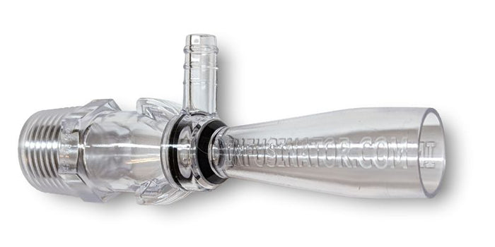A clear plastic hose with a Venturi nozzle, called The Infusinator™ by TAS.