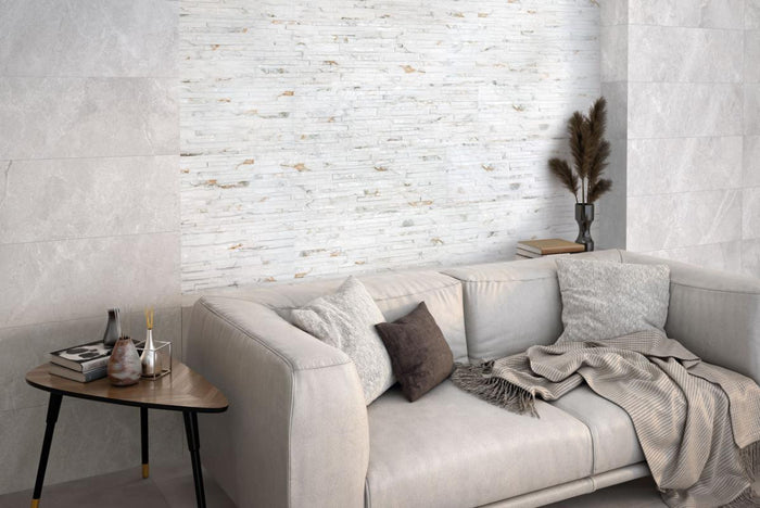 Thuy Blanco 13x36 3D Ledger Look Porcelain Wall Tile