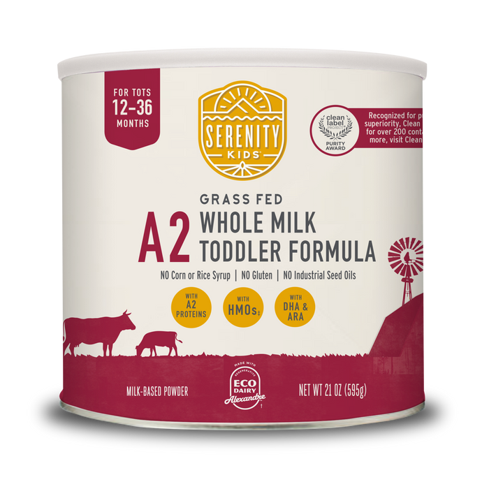 Serenity Kids A2 Whole Milk Toddler Formula can on a white background