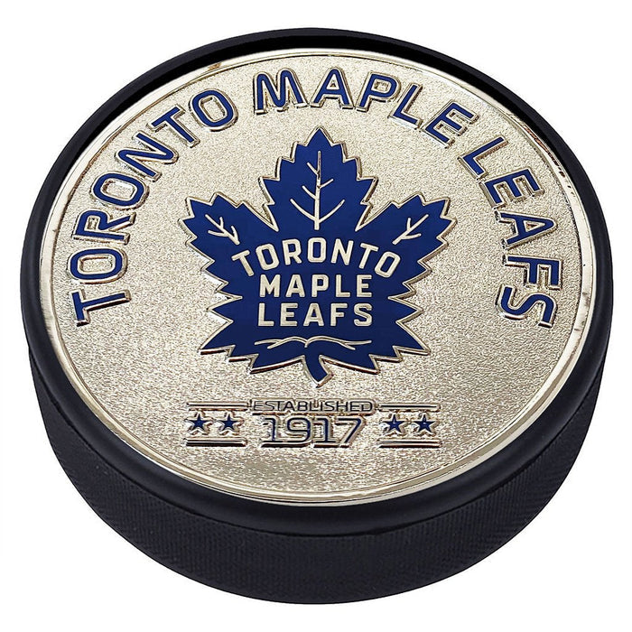 Toronto Maple Leafs Puck - Established Silver Medallion