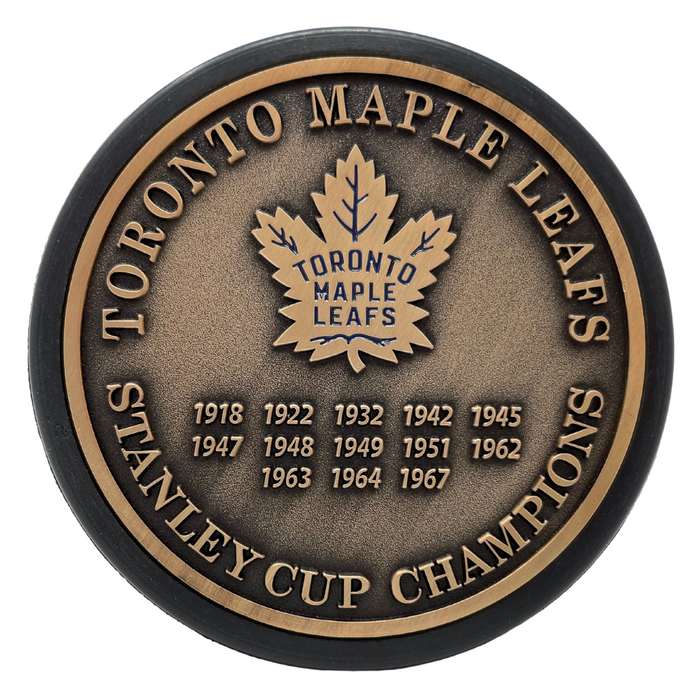 Toronto Maple Leafs Puck - Stanley Cup Years Gold Medallion